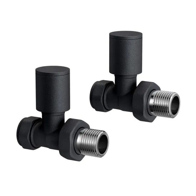 Matt Black Straight Manual Radiator Valves (Pair) Standard 15mm