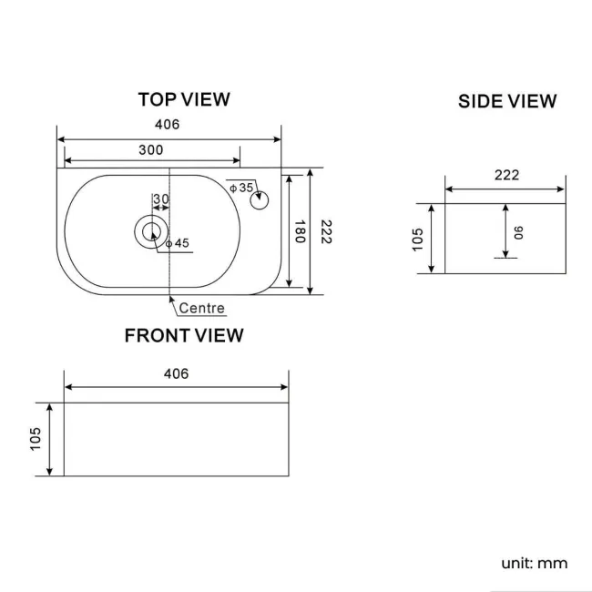 Georgia Wall Hung Right Hand 400mm Cloakroom Basin