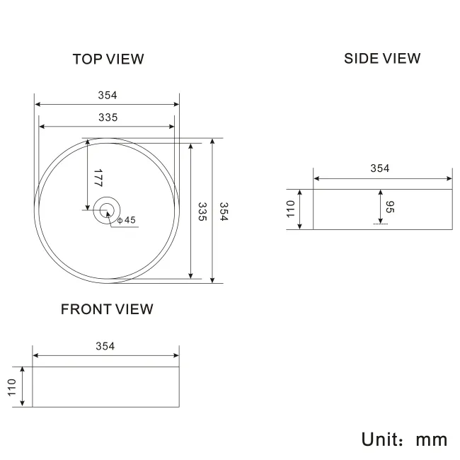 Louisiana Matt Black Round Counter Top Basin 355mm
