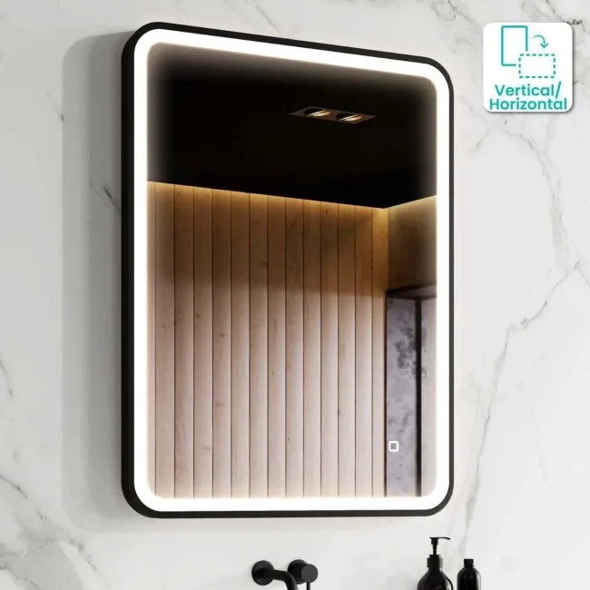 Olivia Black Framed Illuminated LED Mirror 800x600mm