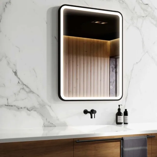Olivia Black Framed Illuminated LED Mirror 800x600mm