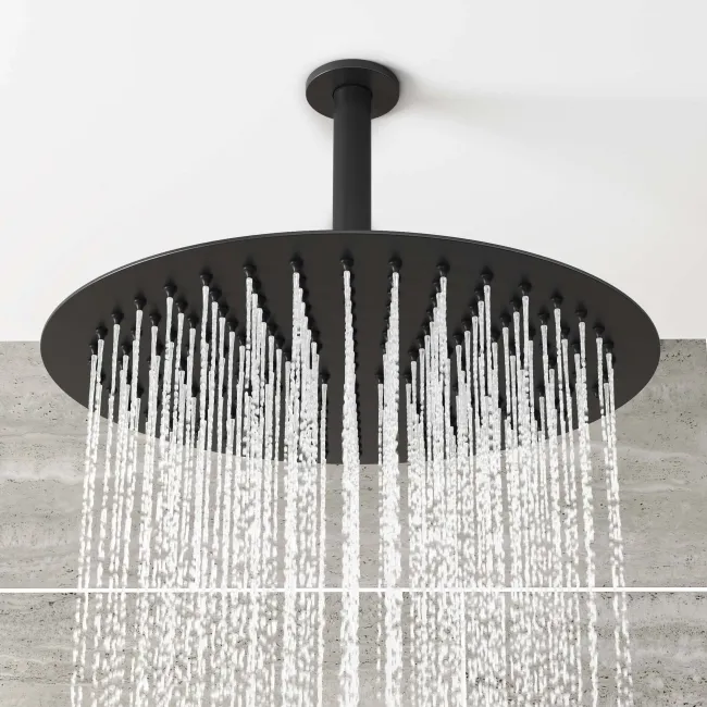Ballina Premium Ceiling Matt Black Round Thermostatic Shower Set - 300mm Head & Hand Shower