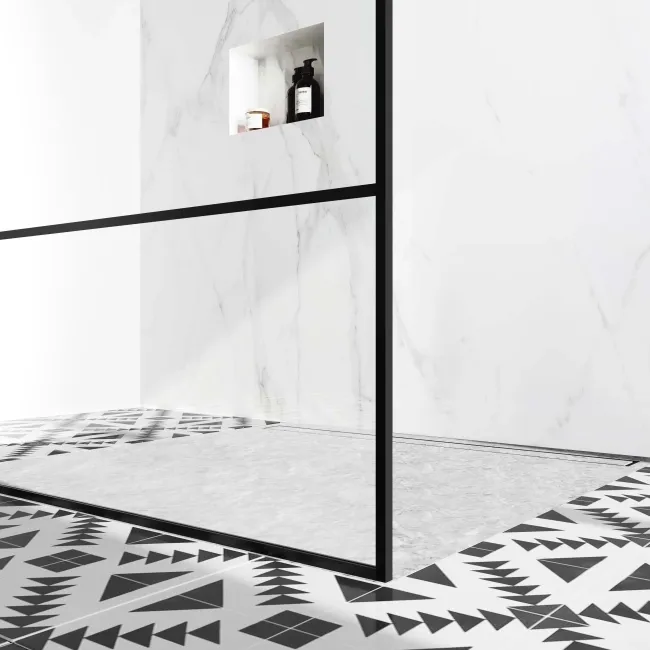 Munich Matt Black Grid 8mm Walk Through Wet Room Shower Glass Panel 1200mm