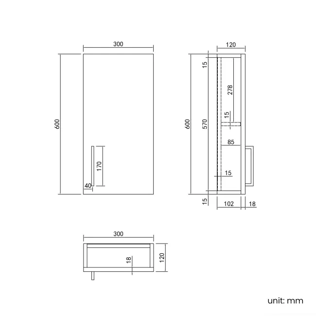 Harper Gloss White Wall Hung Cabinet 600x300mm - Brushed Brass Accents