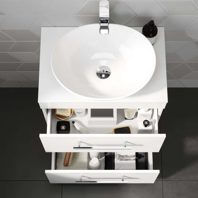 Avon Gloss White Vanity Drawer with Oval Counter Top Basin 600mm
