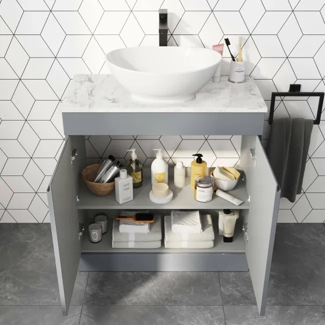 Trent Stone Grey Vanity with Marble Top & Oval Counter Top Basin 800mm