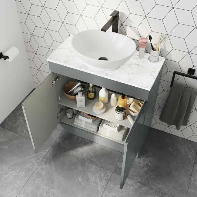 Trent Stone Grey Vanity with Marble Top & Oval Counter Top Basin 800mm