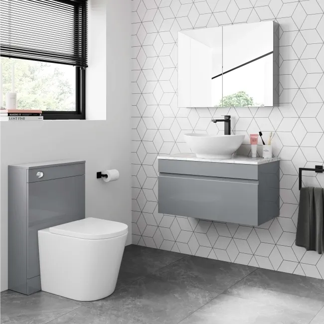 Trent Stone Grey Wall Hung Drawer Vanity with Marble Top & Oval Counter Top Basin 800mm