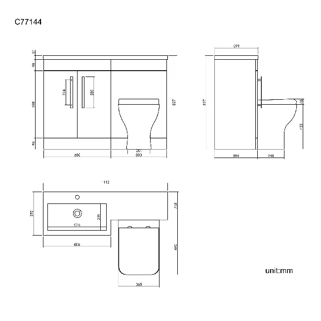 Avon Gloss White Combination Vanity Basin and Atlanta Toilet 1100mm - Left Handed