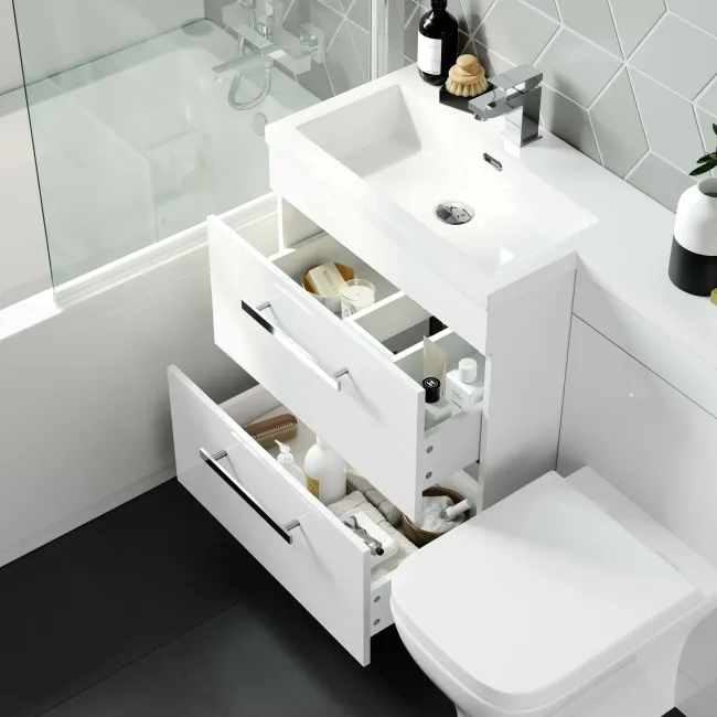 Avon Gloss White Combination Basin Drawer and Atlanta Toilet 1100mm - Left Handed