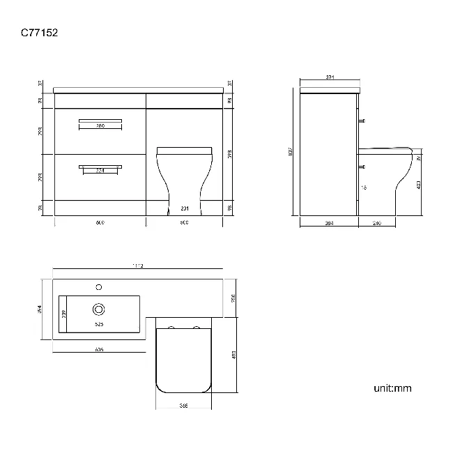 Avon Gloss White Combination Basin Drawer and Atlanta Toilet 1100mm - Left Handed
