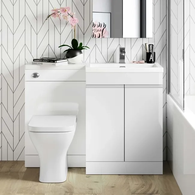 Trent Gloss White Combination Vanity Basin and Atlanta Toilet 1100mm - Right Handed