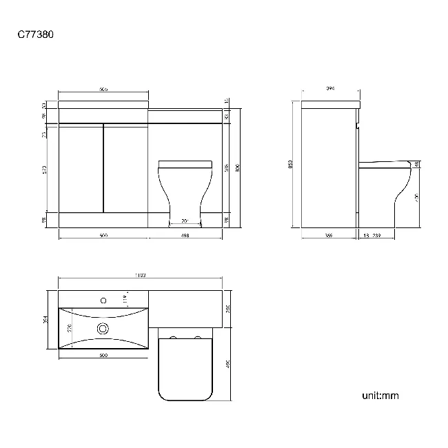 Trent Stone Grey Combination Vanity Basin and Atlanta Toilet 1100mm