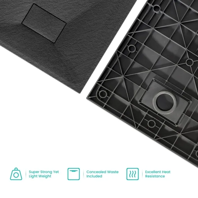 Berlin Rectangular Matt Black Slate Effect SMC Composite Shower Tray 1600x800mm