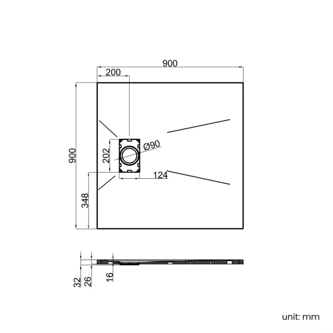 Berlin Square Matt Black Slate Effect SMC Composite Shower Tray 900x900mm