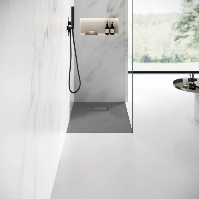 Berlin Rectangular Dark Grey Slate Effect SMC Composite Shower Tray 900x700mm