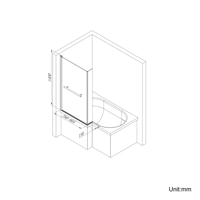 L Shaped 1700 Shower Bath with Front Panel & 4mm Fixed Screen with Rail - Left Handed