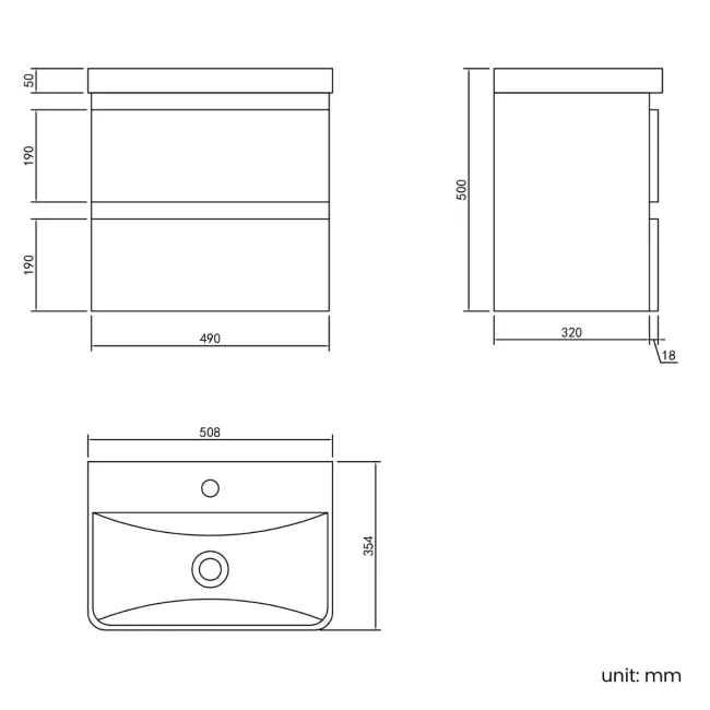 Corsica Gloss White Wall Hung Slimline Basin Drawer Vanity 500mm