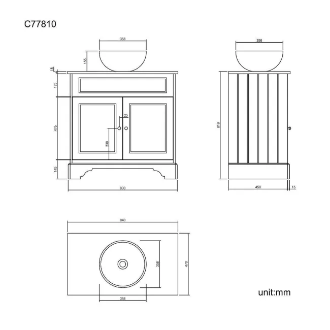 Lucia Inky Blue Vanity with Oak Effect Top & Round Counter Top Basin 840mm