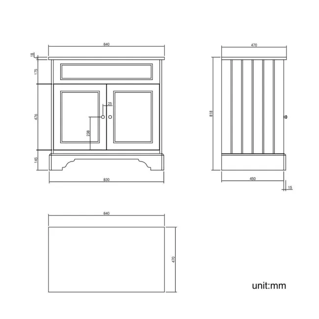 Lucia Midnight Green Vanity with Oak Effect Top & Curved Counter Top Basin 840mm - Brushed Brass Accents