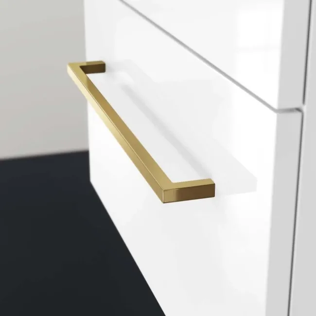 Elba Gloss White Wall Hung Drawer with Marble Top 1200mm Excludes Basins - Brushed Brass Accents