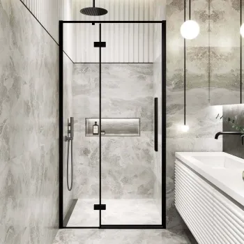Helsinki Matt Black Premium Easy Clean 8mm Hinged Shower Door 1000mm