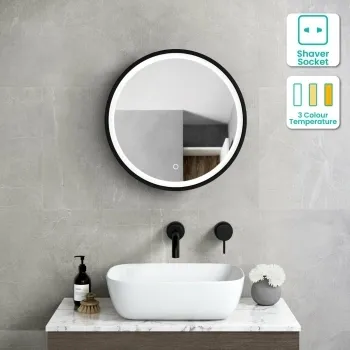 Mollie Black Framed Round Illuminated LED Mirror Cabinet 500mm