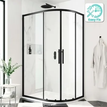 Hamburg Matt Black Easy Clean 8mm Offset Quadrant Shower Enclosure 1200x900mm - Easy Fix