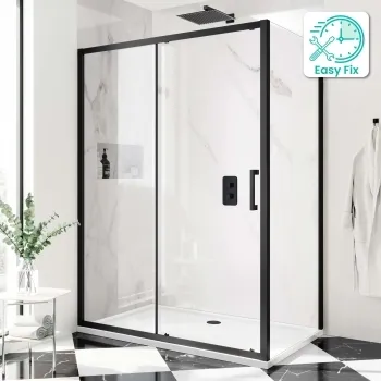 Hamburg Matt Black Easy Clean 8mm Sliding Shower Enclosure 1400x800mm - Easy Fix