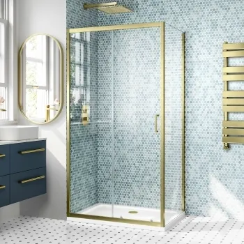 London Brushed Brass 6mm Sliding Shower Enclosure 1000x760mm