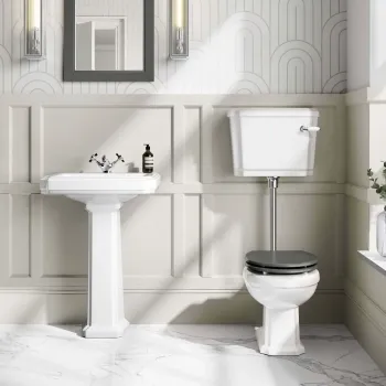 Hudson Traditional Low-Level Toilet With Graphite Grey Seat & Pedestal Basin - Single Tap Hole