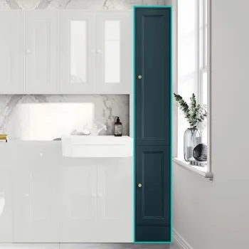 Monaco Inky Blue Floor Standing Tall Cabinet Unit 1900x300mm - Brushed Brass Accents