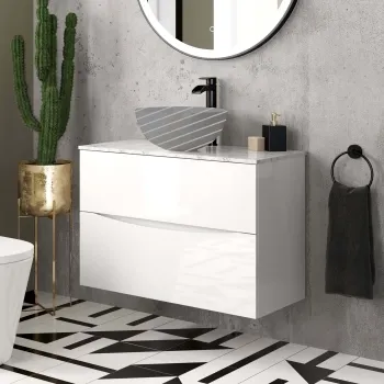 Austin Gloss White Counter Top Drawer with Marble Top 800mm - Excludes Counter Top Basin