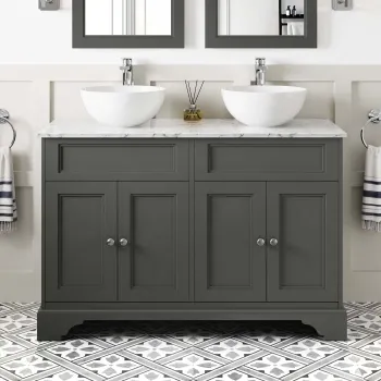 Lucia Graphite Grey Double Vanity with Marble Top & Round Counter Top Basin 1200mm