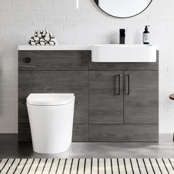 Harper Charcoal Elm Combination Vanity Basin and Boston Toilet 1200mm - Black Accents - Right Handed