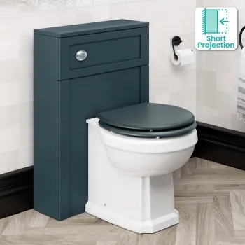 Bermuda Traditional Inky Blue Slimline Back To Wall Unit and Hudson Toilet with Wooden Seat