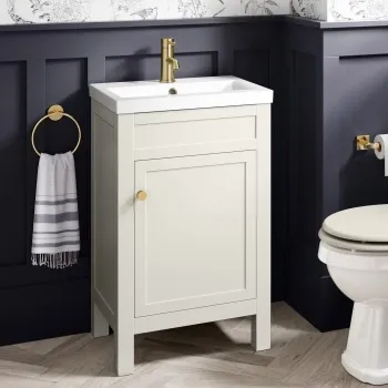 Bermuda Chalk White Basin Vanity 500mm - Brushed Brass Accents