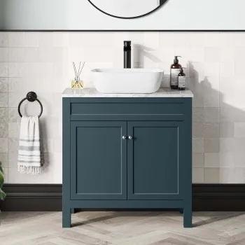 Bermuda Inky Blue Vanity with Marble Top & Curved Counter Top Basin 800mm