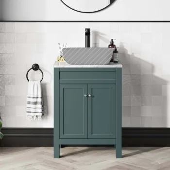Bermuda Midnight Green Cabinet with Marble Top 600mm - Excludes Counter Top Basin