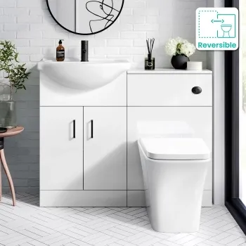 Quartz Gloss White Combination Vanity Basin and Houston Toilet 1050mm - Black Accents