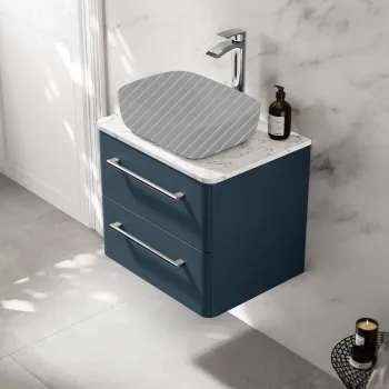 Omaha Navy Blue Wall Hung Drawer Vanity with Marble Top 600mm - Excludes Counter Top Basin
