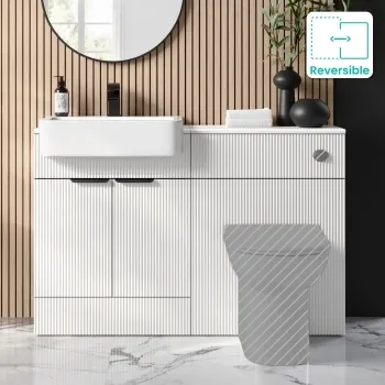 Sicily Fluted Coastal White Basin Vanity and Back To Wall Toilet Unit 1200mm (Excludes Toilet) - Black Accents