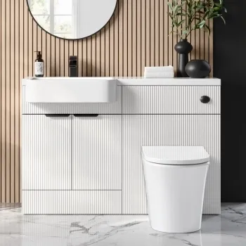 Sicily Fluted Coastal White Combination Vanity Basin and Tucson Toilet 1200mm - Black Accents - Left Handed