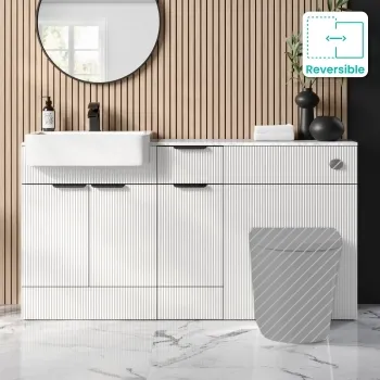 Sicily Fluted Coastal White Combination Vanity Basin with Marble Top 1500mm (Excludes Toilet) - Black Accents