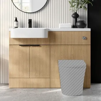 Sicily Fluted Country Oak Basin Vanity and Back To Wall Toilet Unit 1200mm (Excludes Toilet) - Black Accents - Left Handed