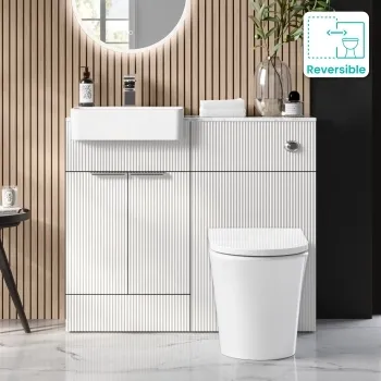 Sicily Fluted Coastal White Combination Vanity Basin with Marble Top & Tucson Toilet 1000mm - Chrome Handles