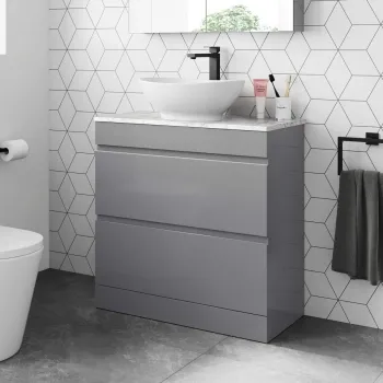 Trent Stone Grey Vanity Drawer with Marble Top & Oval Counter Top Basin 800mm