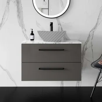 Elba Graphite Grey Wall Hung Drawer 800mm Excludes Counter Top Basin - Black Accents