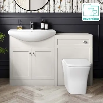 Capri Cotton White Combination Vanity Basin and Houston Toilet 1350mm - Chrome Handles