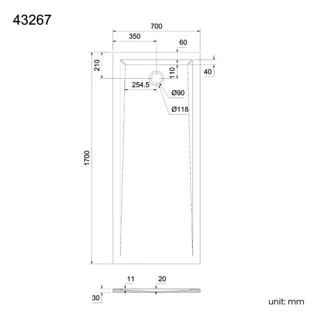Sydney Low Profile Rectangular Gloss White Stone Shower Tray 1700x700mm